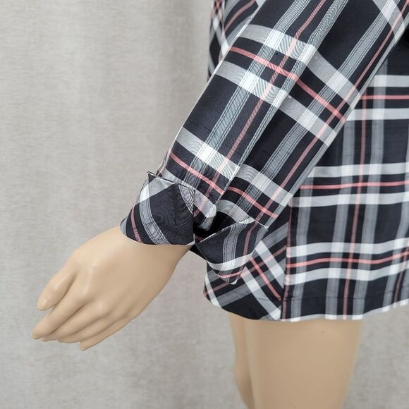 Rafael Silk Plaid Button Up Shirt Blouse Black White Pink - Picture 4 of 11